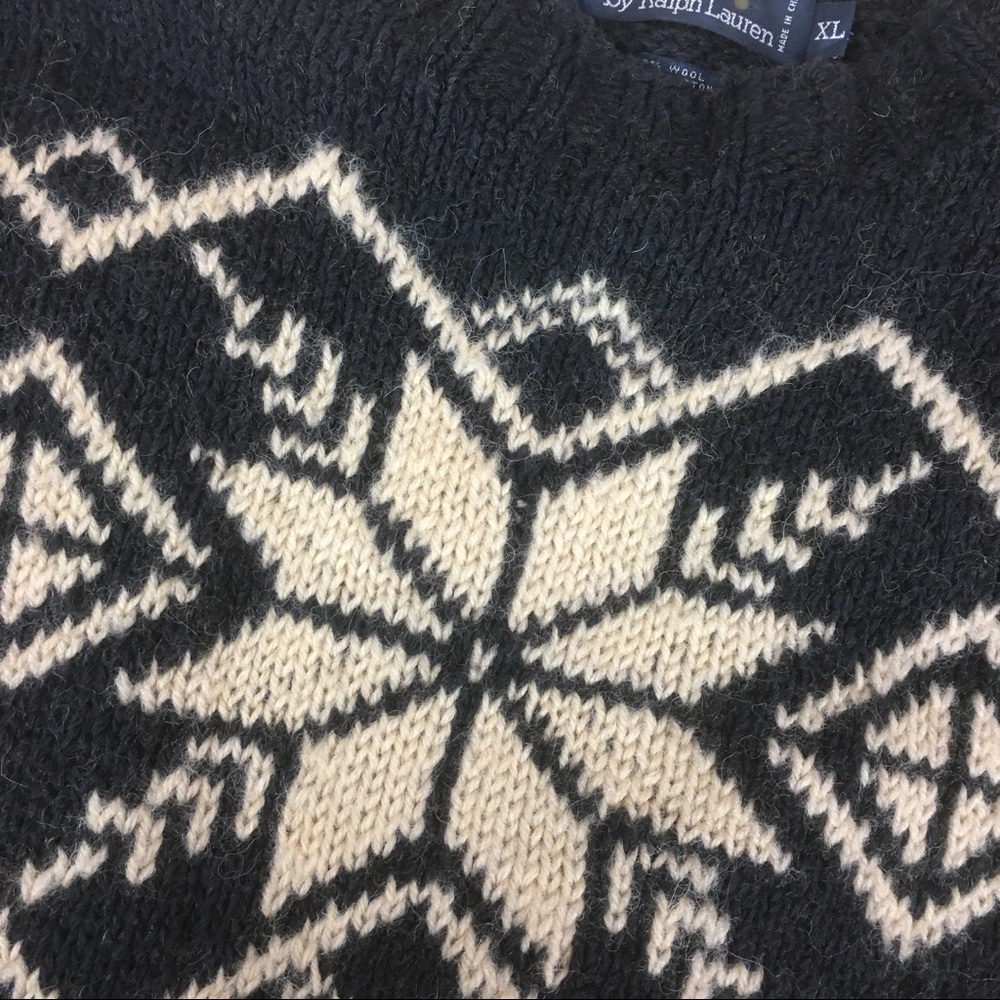 Polo hand knit Nordic holiday sweater wool blend - Picture 4 of 5